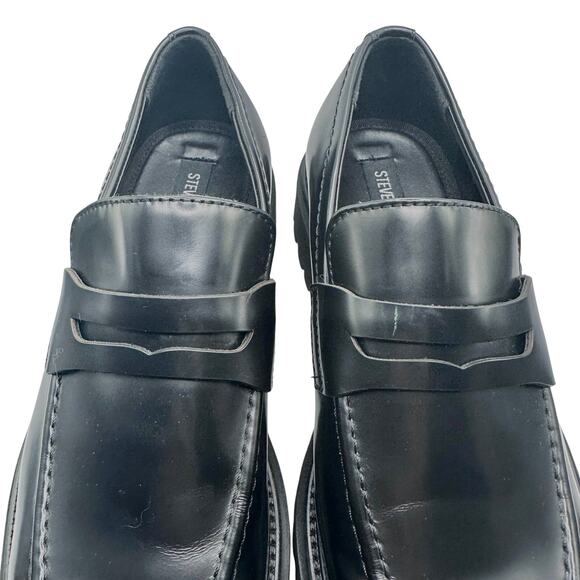 Steve Madden | Men | Ronen Solid Black Leather Classic Chunky Loafers | Sz 7.5 M - Picture 9 of 14